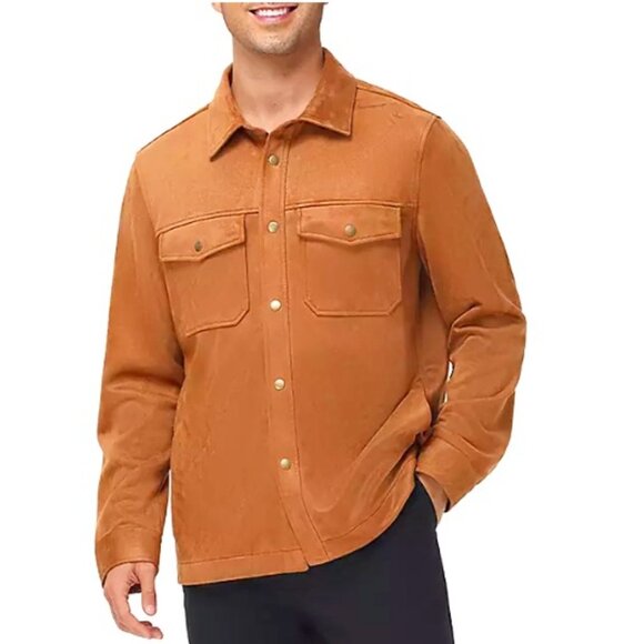 Frye Men's Classic Faux Suede Shirt Jacket Chest Pockets Size XXL Toffee NWT - Picture 1 of 11